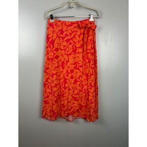 NWT J Crew Faux Wrap Midi Skirt‎ XS Floral Orange Pink Tropical Beach Cruise New